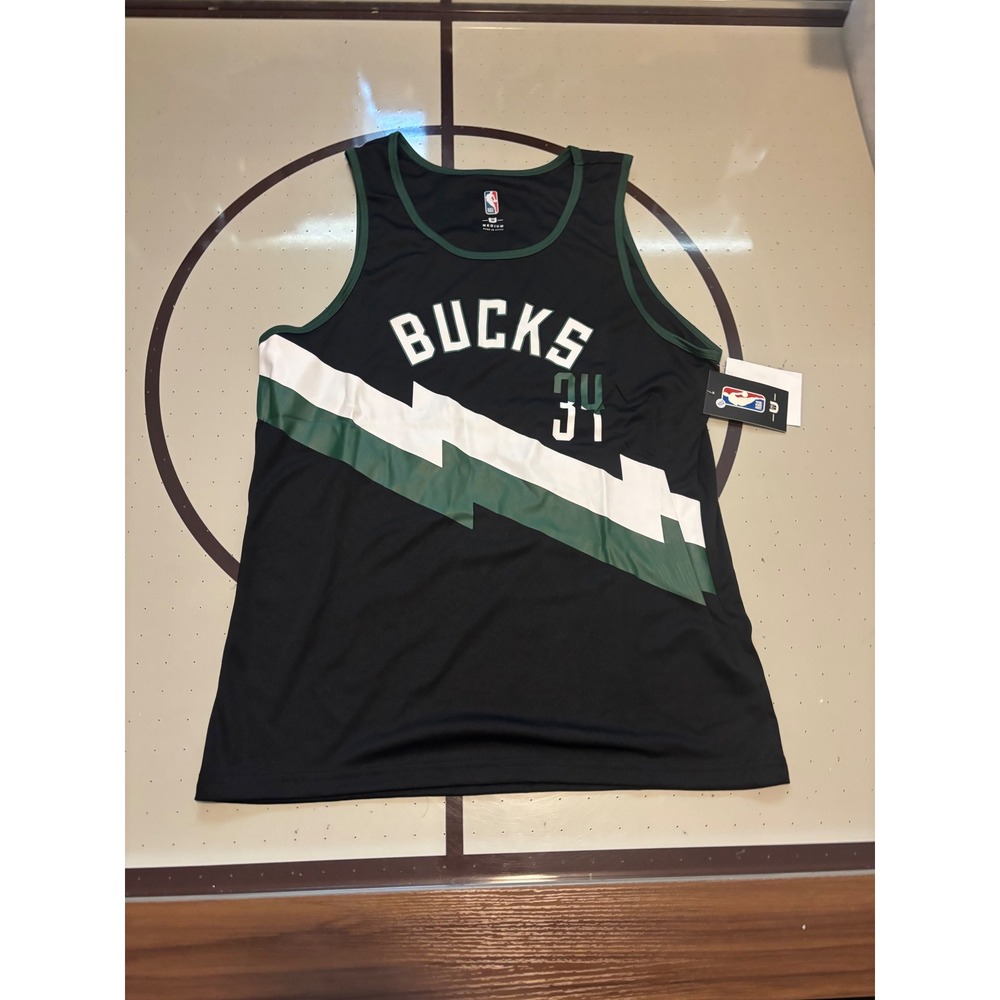 NBA Milwaukee Bucks Giannis Antetokounmpo 34 Jersey Black Green White Medium NEW